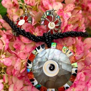 Beautiful Shell and Abalone Necklace and Earrings